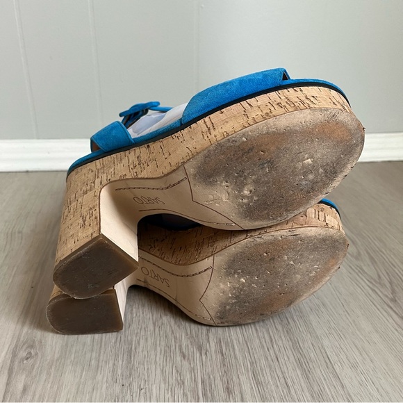 Anthropologie Franco Sarto Franny Platform Sandals‎ 9.5 Blue Cork Chunky Heels - Picture 8 of 11